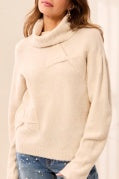 T-NECK BOW DTL SWEATER-Cream