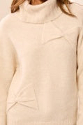 T-NECK BOW DTL SWEATER-Cream