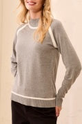 Soft Mock Neck Raglan Sweater-Grey