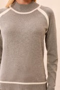 Soft Mock Neck Raglan Sweater-Grey