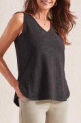 V NECK TANK TOP W/CURVED HEM-BLACK