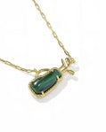 GOLF SHORT PENDANT NECKLACE GOLD GREEN MALACHITE