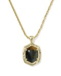 TIGER STRIPED DAPHNE SMALL LONG PENDANT NECKLACE GOLD DARK BROWN HAWK'S EYE