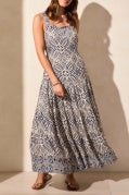 Slvless Tiered Maxi Dress w/Lining-Safari