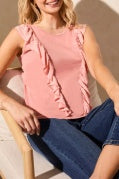 Mixed Media Ruffle Top-CoralSky