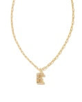 CRYSTAL LETTER E SHORT PENDANT NECKLACE GOLD WHITE CZ