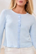 BUTTON FRONT KNIT TOP/ CARDI W/ COMBO PLACKET-HYDRANGEA