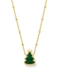 HOLIDAY TREE SHORT PENDANT NECKLACE GOLD GREEN QUARTZITE