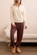 L/S ZIP FUNNEL NECK TOP W/STITCHING-MoonStone