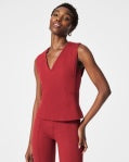 The Perfect V-Neck Seamed Top-Deep Red