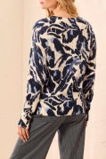 Printed Cable Cotton Crew Neck Sweater-Blue Fog