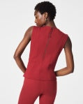 The Perfect V-Neck Seamed Top-Deep Red