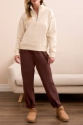 L/S ZIP FUNNEL NECK TOP W/STITCHING-MoonStone