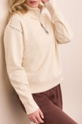 L/S ZIP FUNNEL NECK TOP W/STITCHING-MoonStone