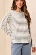 L/S CREW NECK TOP W/INSERTS-Blue Fog