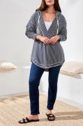 L/S HOODED TOP W/CURVED HEM-Cream