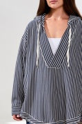 L/S HOODED TOP W/CURVED HEM-Cream