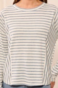 L/S CREW NECK TOP W/INSERTS-Blue Fog