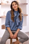 L/S ZIP FRT JACKET W/ DOUBLE POCKETS-SlateBlue