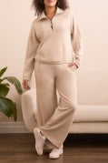 L/S MOCK NECK TOP W/ZIPPER-Sandstone