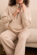 L/S MOCK NECK TOP W/ZIPPER-Sandstone