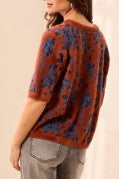 ELBOW SLV CREW NECK SWEATER-Maple