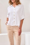 ELBOW SLV BTN FRT BLOUSE-WHITE