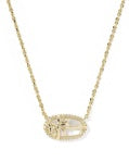 ELISA BOW SHORT PENDANT NECKLACE GOLD IRIDESCENT CRYSTAL IVORY ILLUSION