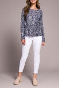 Printed Cable Cotton Crew Neck Sweater-Sapphire