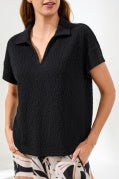 S/S JOHNNY COLLAR TOP-BLACK