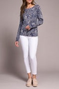 Printed Cable Cotton Crew Neck Sweater-Sapphire