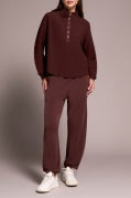 HENLEY TOP W/ RIB COMBO-Cocoa
