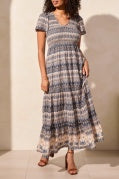 LINED S/S RUCHED TOP MAXI DRESS-SCUBABLUE