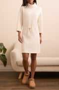 3/4 SLV FUNNEL NK DRESS W/DRAWCORD-H FrostGrey