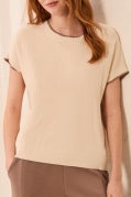 CAP SLV CREW NK SWEATER W/TIPING-MoonStone