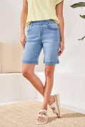 AUDREY PULL ON WIDE JEANS BERMUDA-COASTALBLUE