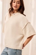LOFTY ELBOW SLV CREW NK SWEATER-H Cream