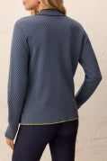 L/S SPLIT NK SWEATER W/TIPING-Blue Fog