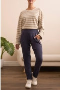 Techno Lux Contrast Trim Pull-On Ankle Pants-Sapphire