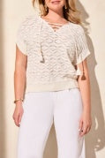 SLVLESS LACE UP SWTR W/ BEADS-WHITE