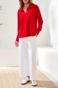 TECHNO LUX - L/S JOHNNY COLLAR TOP-SANGRIA