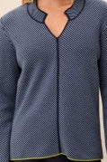 L/S SPLIT NK SWEATER W/TIPING-Blue Fog