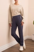 Techno Lux Contrast Trim Pull-On Ankle Pants-Sapphire