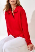TECHNO LUX - L/S JOHNNY COLLAR TOP-SANGRIA