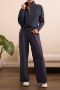 L/S ZIP FUNNEL NECK TOP W/STITCHING-Sapphire