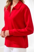 TECHNO LUX - L/S JOHNNY COLLAR TOP-SANGRIA