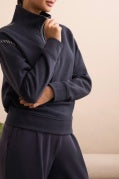 L/S ZIP FUNNEL NECK TOP W/STITCHING-Sapphire