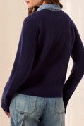 MIXED MEDIA SWEATER JACKET W/ DENIM DTL-NightFall
