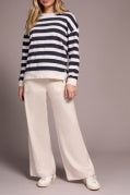 L/S CREW NECK TOP W/RIB DTL-Sapphire