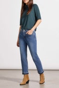 SOPHIA CURVY HUGGING MICROFLARE CROP-RIVER BLUE